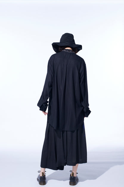 RAYON TWILL LOOSE FIT STAND COLLAR SHIRT