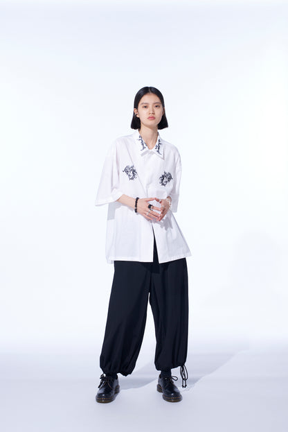 BAROQUE EMBROIDERY OPEN-COLLAR SHIRT
