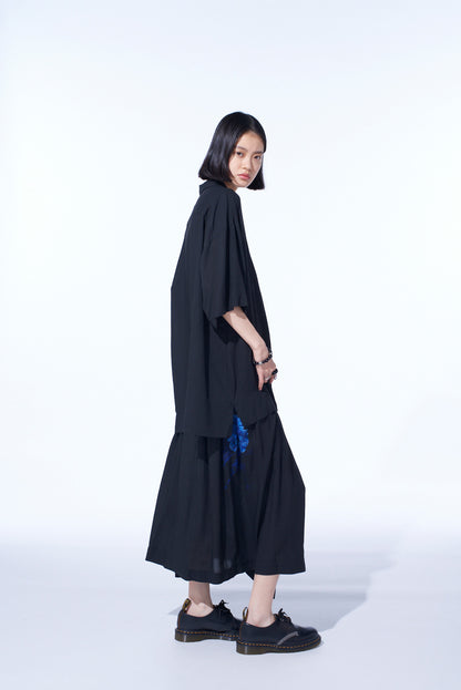 "BLUE CARNATION" COLLAGE PRINTED OPEN-COLLAR SHIRT