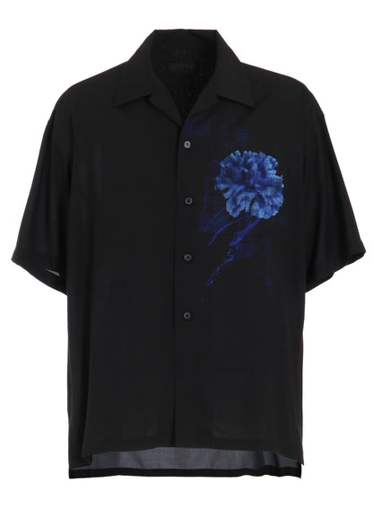 "BLUE CARNATION" COLLAGE PRINTED OPEN-COLLAR SHIRT