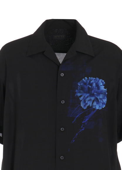 "BLUE CARNATION" COLLAGE PRINTED OPEN-COLLAR SHIRT
