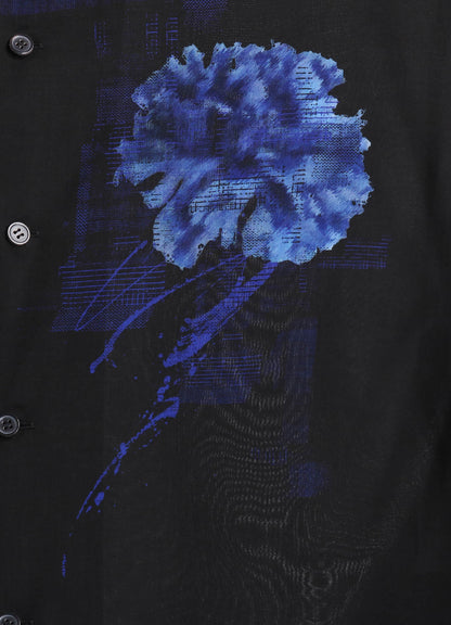 "BLUE CARNATION" COLLAGE PRINTED OPEN-COLLAR SHIRT