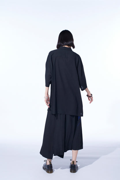 "BLUE CARNATION" COLLAGE PRINTED OPEN-COLLAR SHIRT