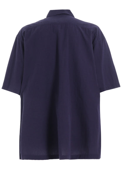 BROADCLOTH CHAMBRAY FLAP POCKETS OVERSIZED SHORT-SLEEVE SHIRT