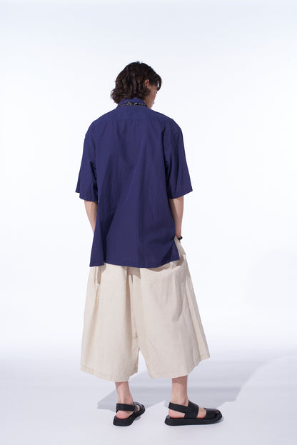 BROADCLOTH CHAMBRAY FLAP POCKETS OVERSIZED SHORT-SLEEVE SHIRT