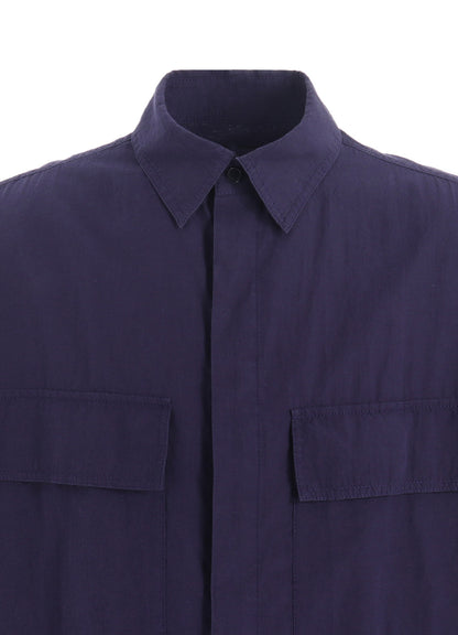 BROADCLOTH CHAMBRAY FLAP POCKETS OVERSIZED SHORT-SLEEVE SHIRT
