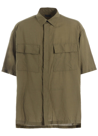 COTTON/CELLULOSE BROAD FLAP POCKETS OVERSIZED SHORT-SLEEVE SHIRT