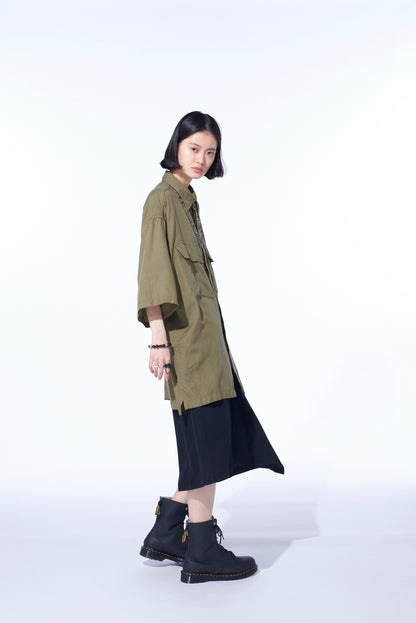 COTTON/CELLULOSE BROAD FLAP POCKETS OVERSIZED SHORT-SLEEVE SHIRT