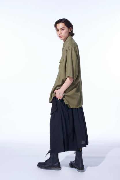 COTTON/CELLULOSE BROAD FLAP POCKETS OVERSIZED SHORT-SLEEVE SHIRT