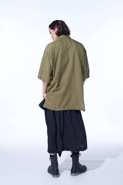 COTTON/CELLULOSE BROAD FLAP POCKETS OVERSIZED SHORT-SLEEVE SHIRT