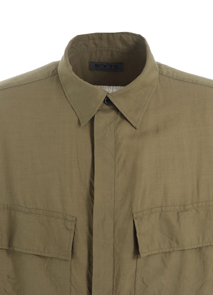 COTTON/CELLULOSE BROAD FLAP POCKETS OVERSIZED SHORT-SLEEVE SHIRT