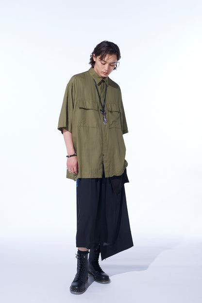 COTTON/CELLULOSE BROAD FLAP POCKETS OVERSIZED SHORT-SLEEVE SHIRT