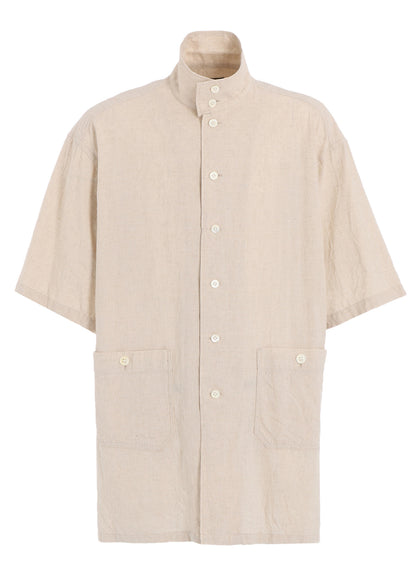 COTTON/LINEN POPLIN OVERSIZED STAND COLLAR SHIRT