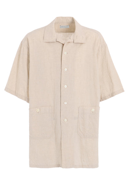 COTTON/LINEN POPLIN OVERSIZED STAND COLLAR SHIRT