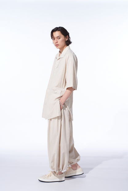 COTTON/LINEN POPLIN OVERSIZED STAND COLLAR SHIRT