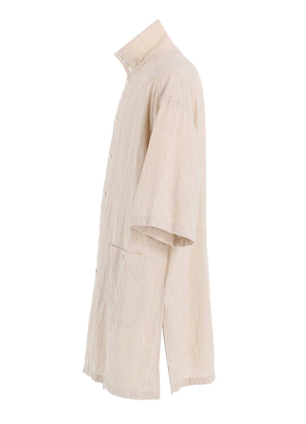 COTTON/LINEN POPLIN OVERSIZED STAND COLLAR SHIRT