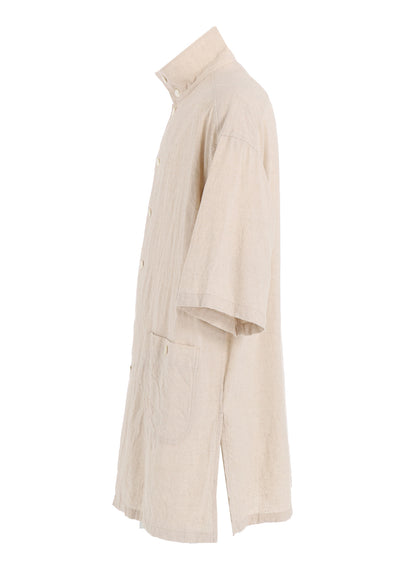 COTTON/LINEN POPLIN OVERSIZED STAND COLLAR SHIRT