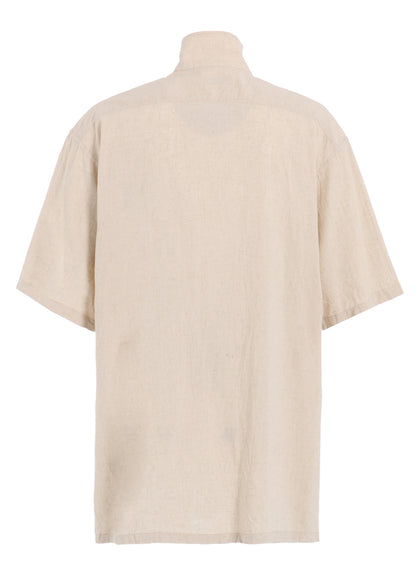COTTON/LINEN POPLIN OVERSIZED STAND COLLAR SHIRT