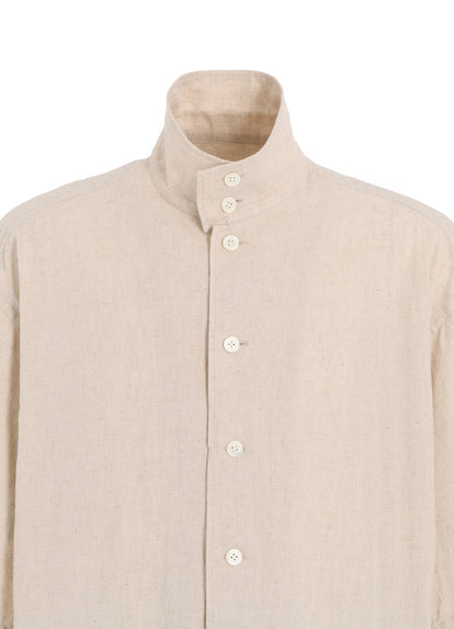 COTTON/LINEN POPLIN OVERSIZED STAND COLLAR SHIRT