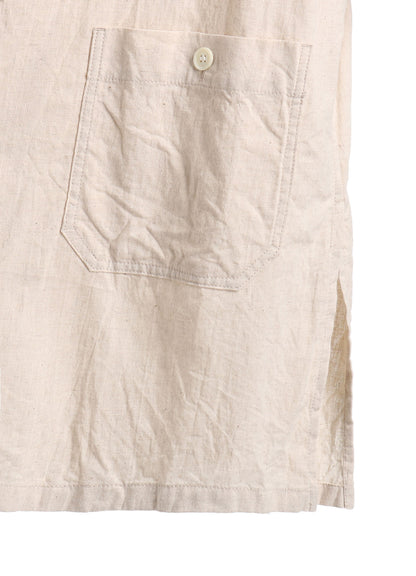 COTTON/LINEN POPLIN OVERSIZED STAND COLLAR SHIRT