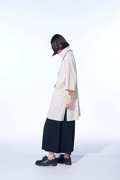 COTTON/LINEN POPLIN OVERSIZED STAND COLLAR SHIRT