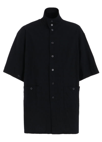 COTTON/LINEN POPLIN OVERSIZED STAND COLLAR SHIRT