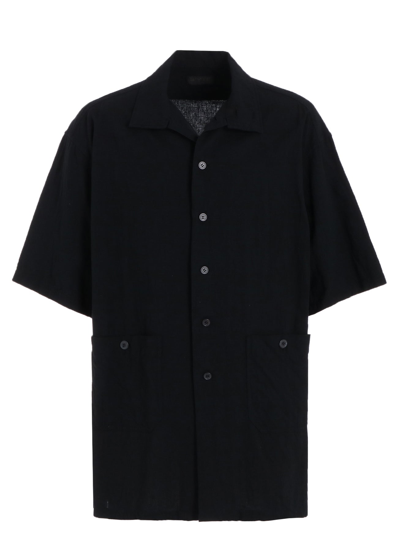 COTTON/LINEN POPLIN OVERSIZED STAND COLLAR SHIRT