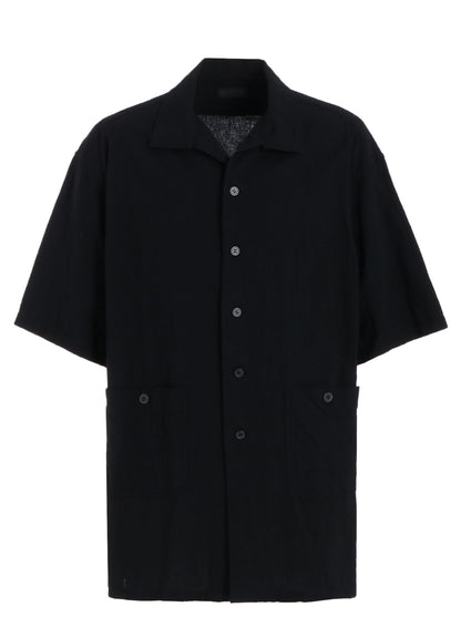 COTTON/LINEN POPLIN OVERSIZED STAND COLLAR SHIRT