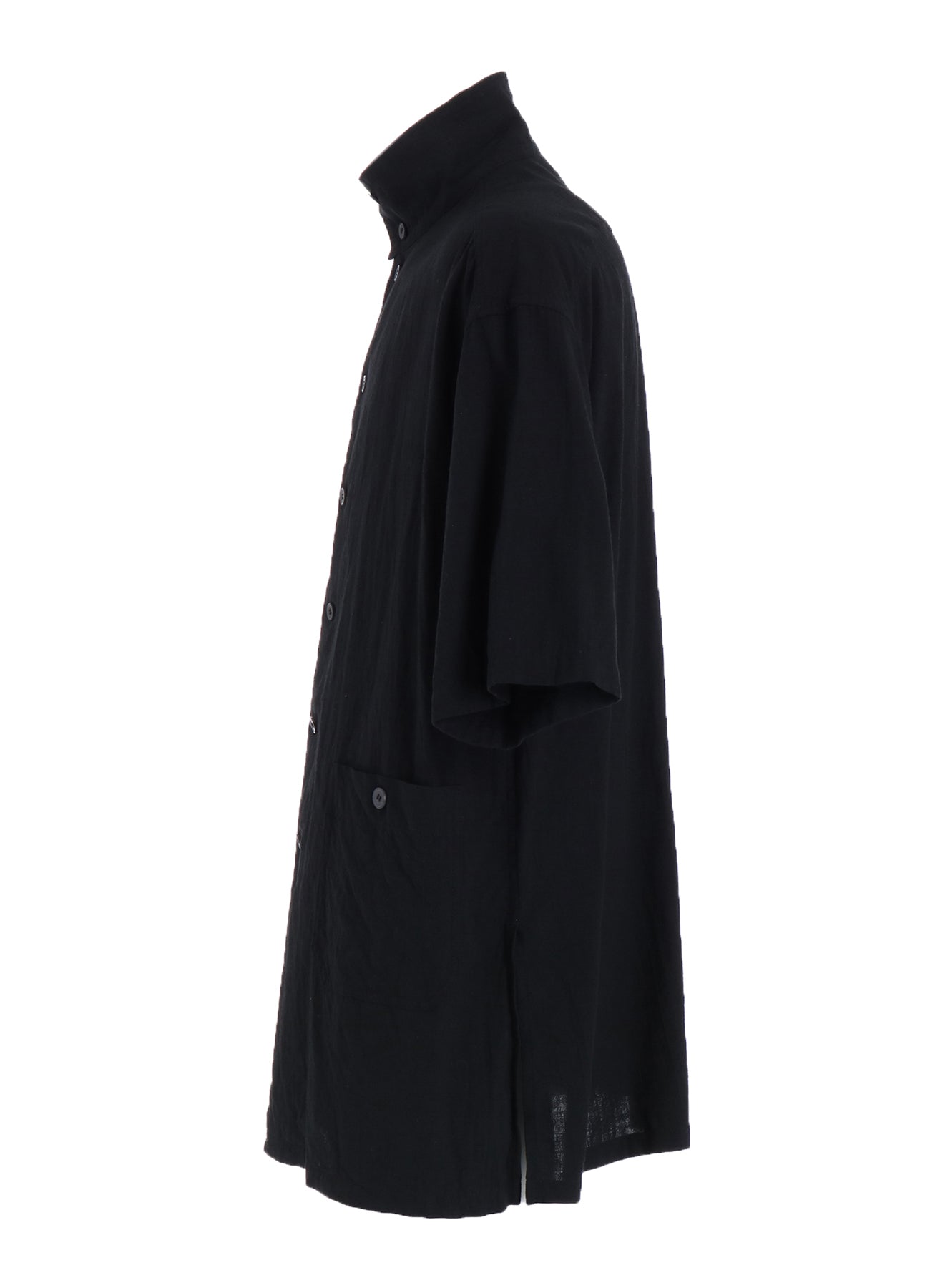 COTTON/LINEN POPLIN OVERSIZED STAND COLLAR SHIRT