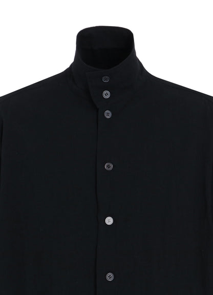 COTTON/LINEN POPLIN OVERSIZED STAND COLLAR SHIRT
