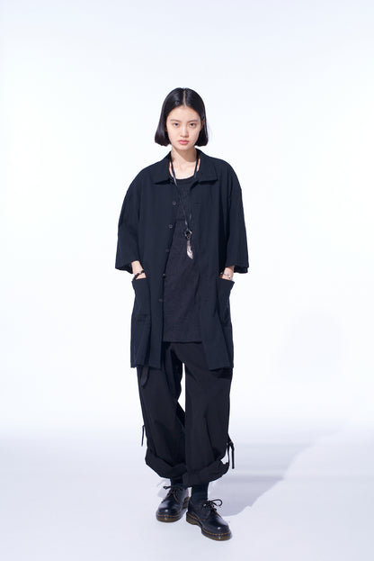 COTTON/LINEN POPLIN OVERSIZED STAND COLLAR SHIRT