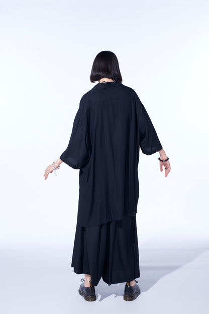 RAYON TWILL OVERSIZED STAND COLLAR SHIRT