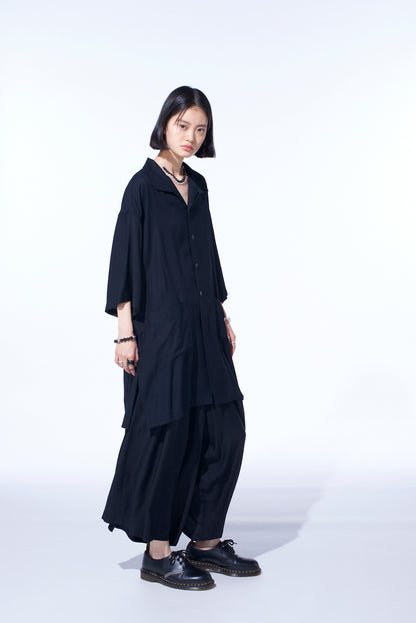 RAYON TWILL OVERSIZED STAND COLLAR SHIRT