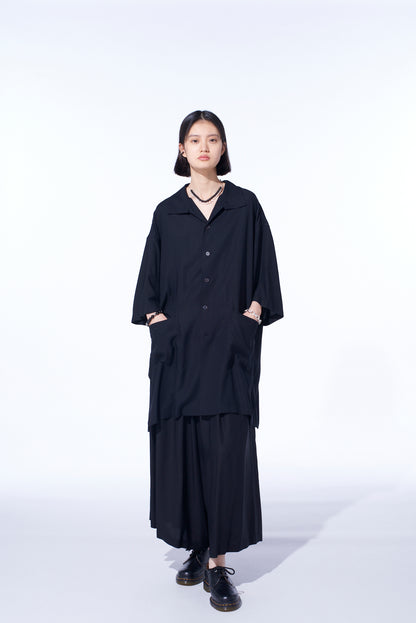 RAYON TWILL OVERSIZED STAND COLLAR SHIRT