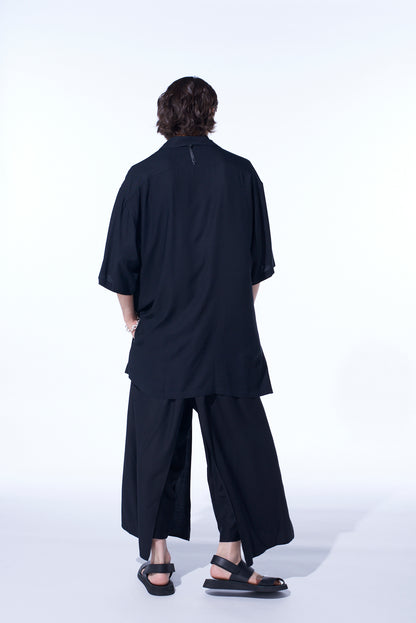 RAYON TWILL OVERSIZED STAND COLLAR SHIRT