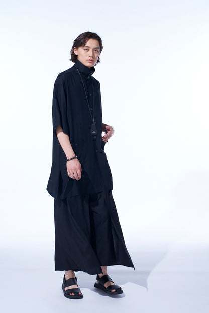 RAYON TWILL OVERSIZED STAND COLLAR SHIRT