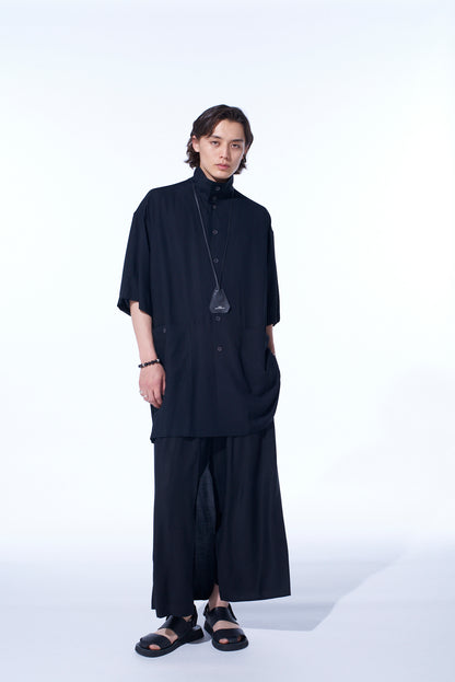 RAYON TWILL OVERSIZED STAND COLLAR SHIRT