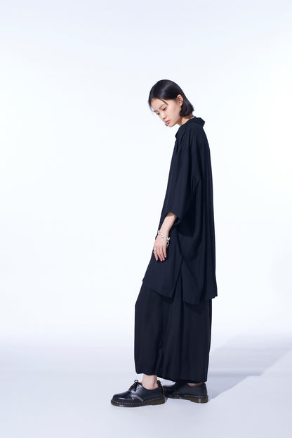 RAYON TWILL OVERSIZED STAND COLLAR SHIRT