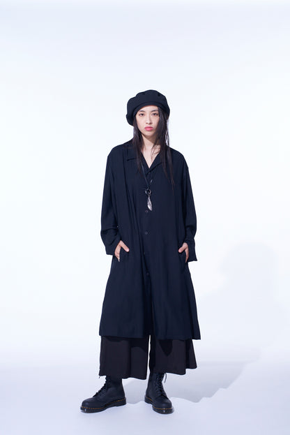 RAYON TWILL OPEN-COLLAR LONG SHIRT