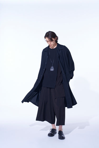 RAYON TWILL OPEN-COLLAR LONG SHIRT
