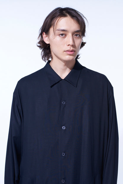 RAYON TWILL OPEN-COLLAR LONG SHIRT