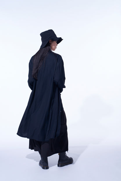 RAYON TWILL OPEN-COLLAR LONG SHIRT