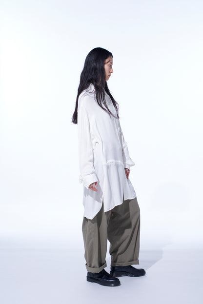 VISCOSE TWILL CUT-OFF OVERSIZED REGULAR COLLAR SHIRT