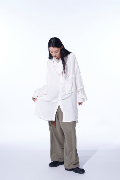 VISCOSE TWILL CUT-OFF OVERSIZED REGULAR COLLAR SHIRT