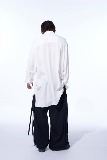 VISCOSE TWILL CUT-OFF OVERSIZED REGULAR COLLAR SHIRT