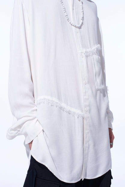 VISCOSE TWILL CUT-OFF OVERSIZED REGULAR COLLAR SHIRT