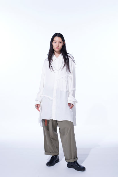 VISCOSE TWILL CUT-OFF OVERSIZED REGULAR COLLAR SHIRT
