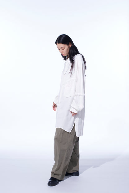VISCOSE TWILL CUT-OFF OVERSIZED REGULAR COLLAR SHIRT