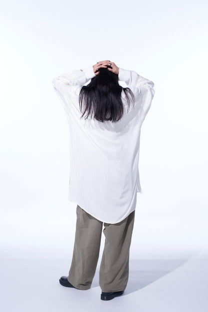 VISCOSE TWILL CUT-OFF OVERSIZED REGULAR COLLAR SHIRT