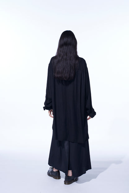 VISCOSE TWILL CUT-OFF OVERSIZED REGULAR COLLAR SHIRT